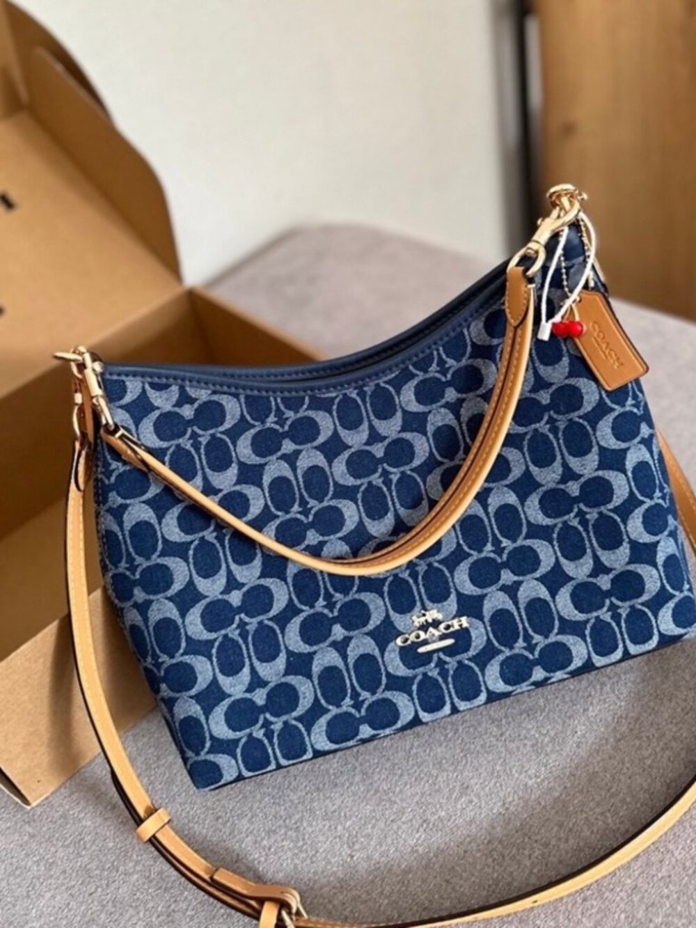 🎈Coach Blue Denim Monogram Shoulder Bag Everyday Crossbody